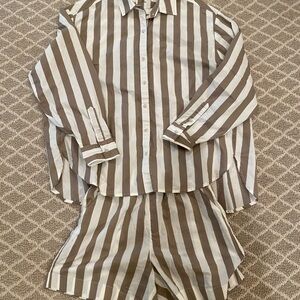 Aerie Brown and White Striped Kids Pajama Set